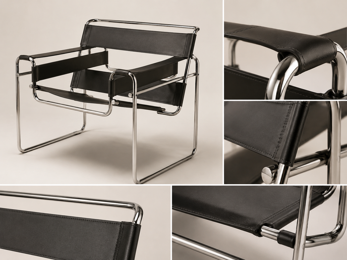 Tubular Steel Leather Accent Chair upholstery and frame material detail