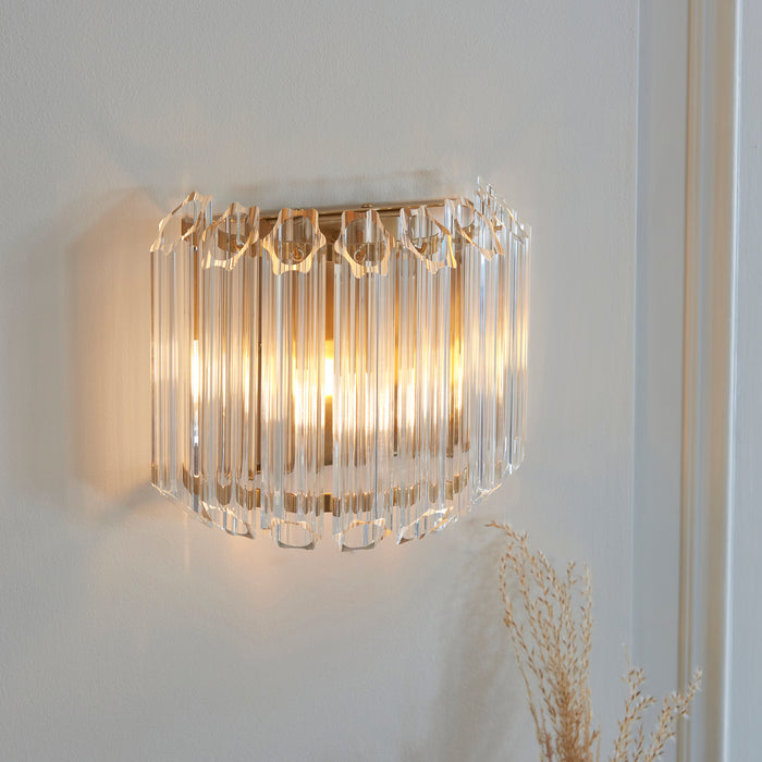 Valentina Brass Wall Light - Hexagonal Glass Rods by Endon Lighting — suits living rooms, bedrooms & hallways