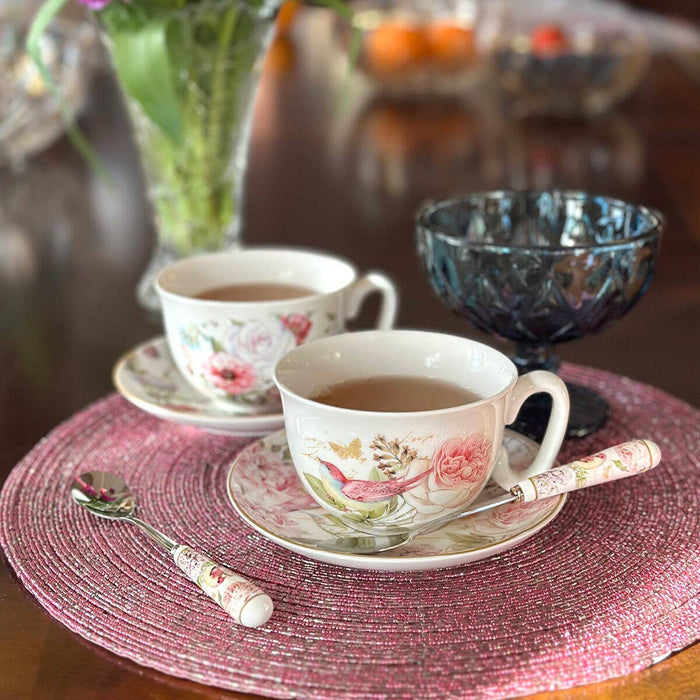 Vintage Style Birds Porcelain Cup and Saucer Set in Gift Box