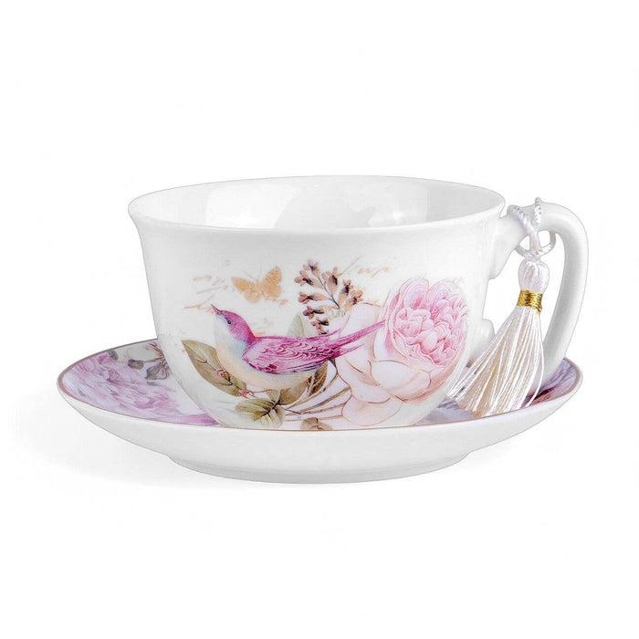 Vintage Style Birds Porcelain Cup and Saucer Set in Gift Box