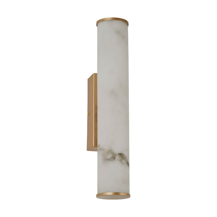Wales matt gold wall light with marble resin diffuser unlit on a white studio background