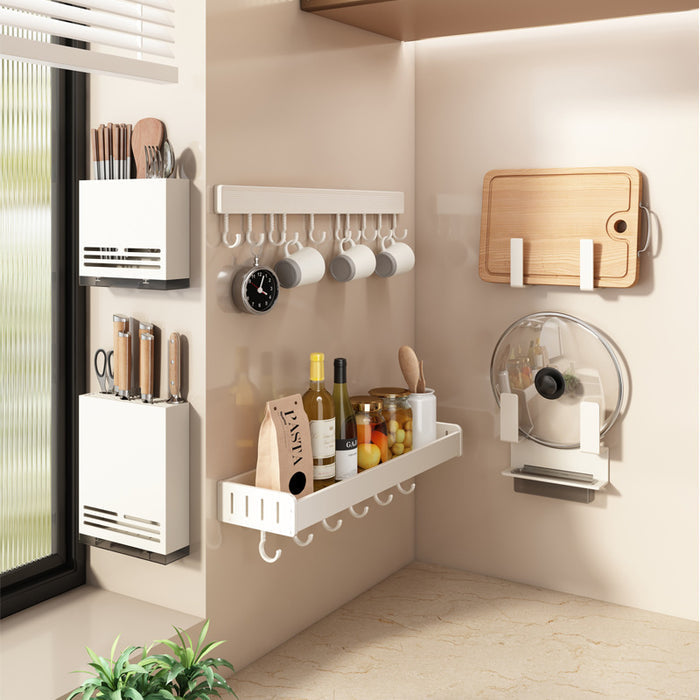 White Wall-Mounted No-Drill Kitchen Spice Rack Set
