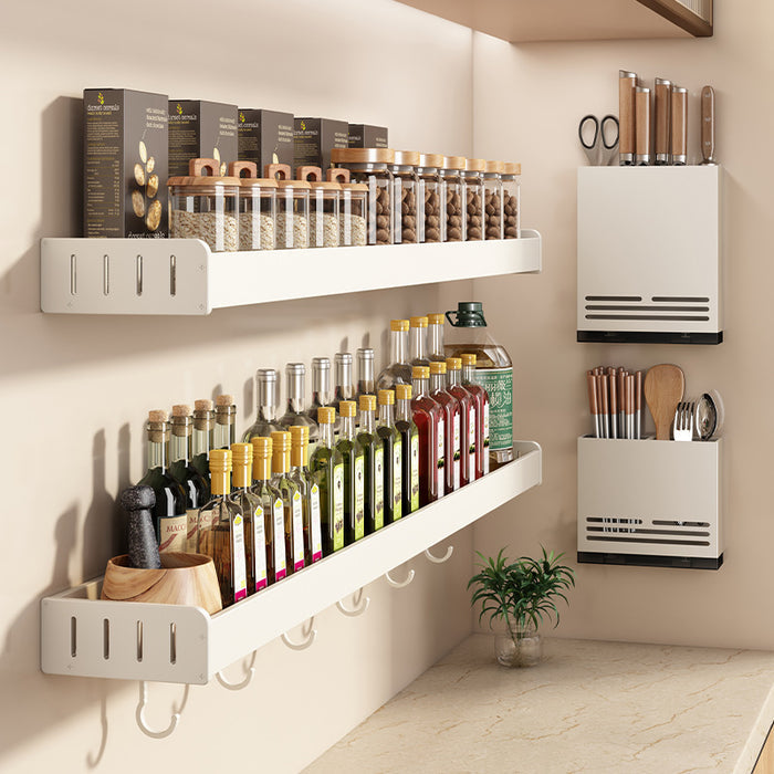 White Wall-Mounted No-Drill Kitchen Spice Rack Set