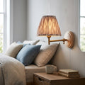 Wood Fold Wall Light & Ikat 16cm Neutral Shade by Endon Lighting — suits living rooms, bedrooms & hallways