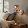Wood Fold Wall Light & Ikat 16cm Pearl Grey Shade by Endon Lighting — suits living rooms, bedrooms & hallways