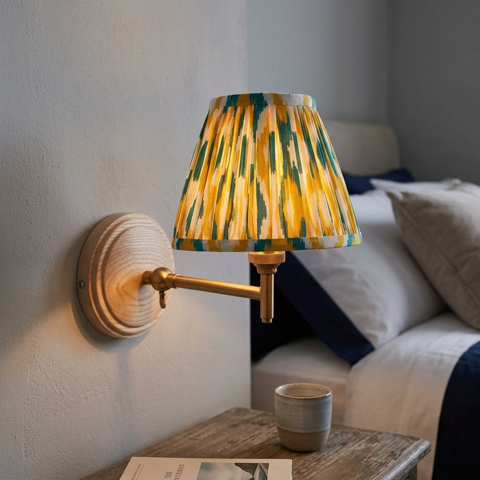 Wood Fold Wall Light & Ikat 16cm Yellow & Jade Shade by Endon Lighting — suits living rooms, bedrooms & hallways