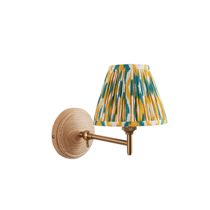 Wood Fold Wall Light & Ikat 16cm Yellow & Jade Shade — side profile