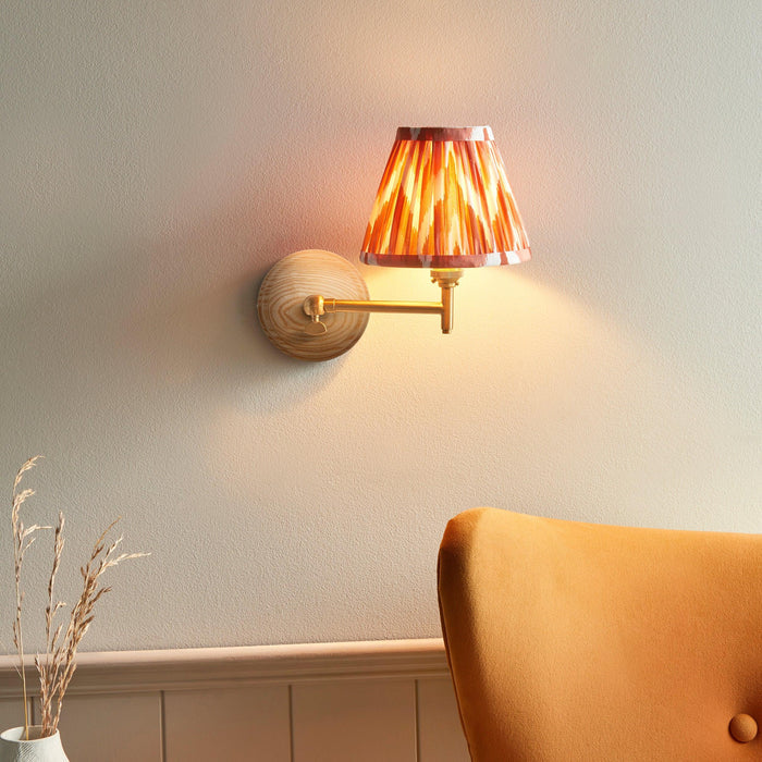 Wood Fold Wall Light & Zigzag 16cm Apricot Orange Shade by Endon Lighting — suits living rooms, bedrooms & hallways