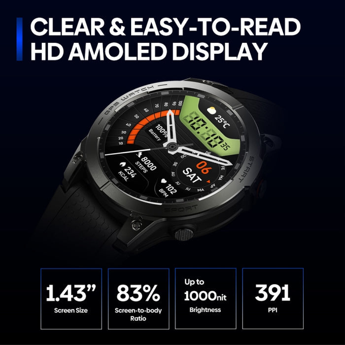 Zeblaze Stratos 3 Pro Sports Smart Watch – 1.43" AMOLED, Bluetooth Call
