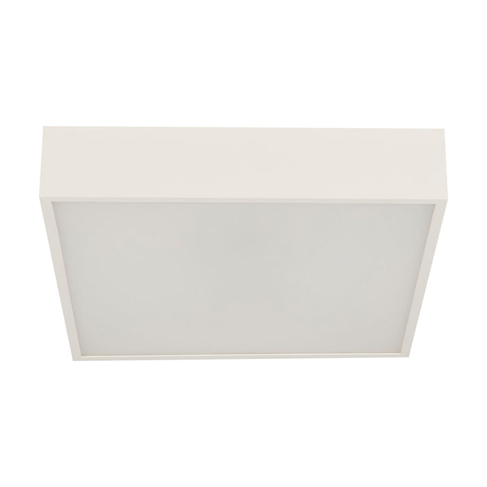 Zeus white square bathroom flush ceiling light unlit on a white studio background